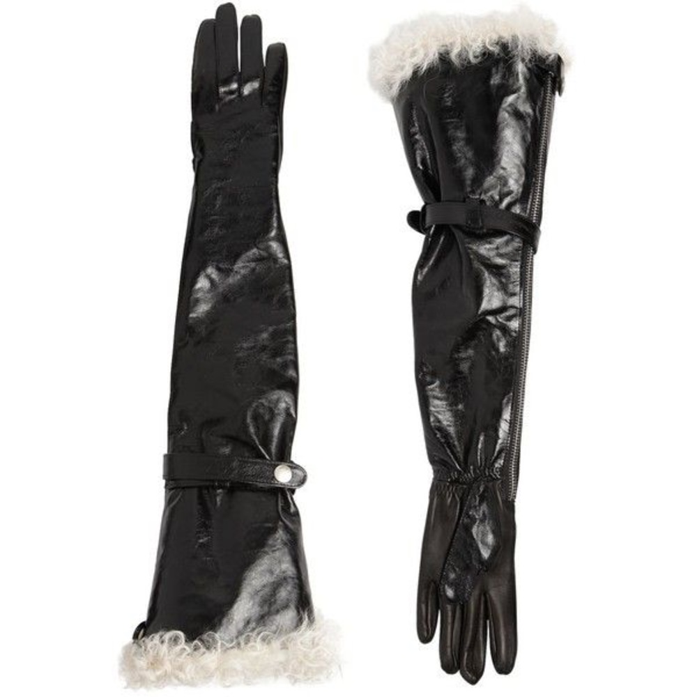 Saint Laurent Long Shearling & Leather Gloves - Picture 3 of 8